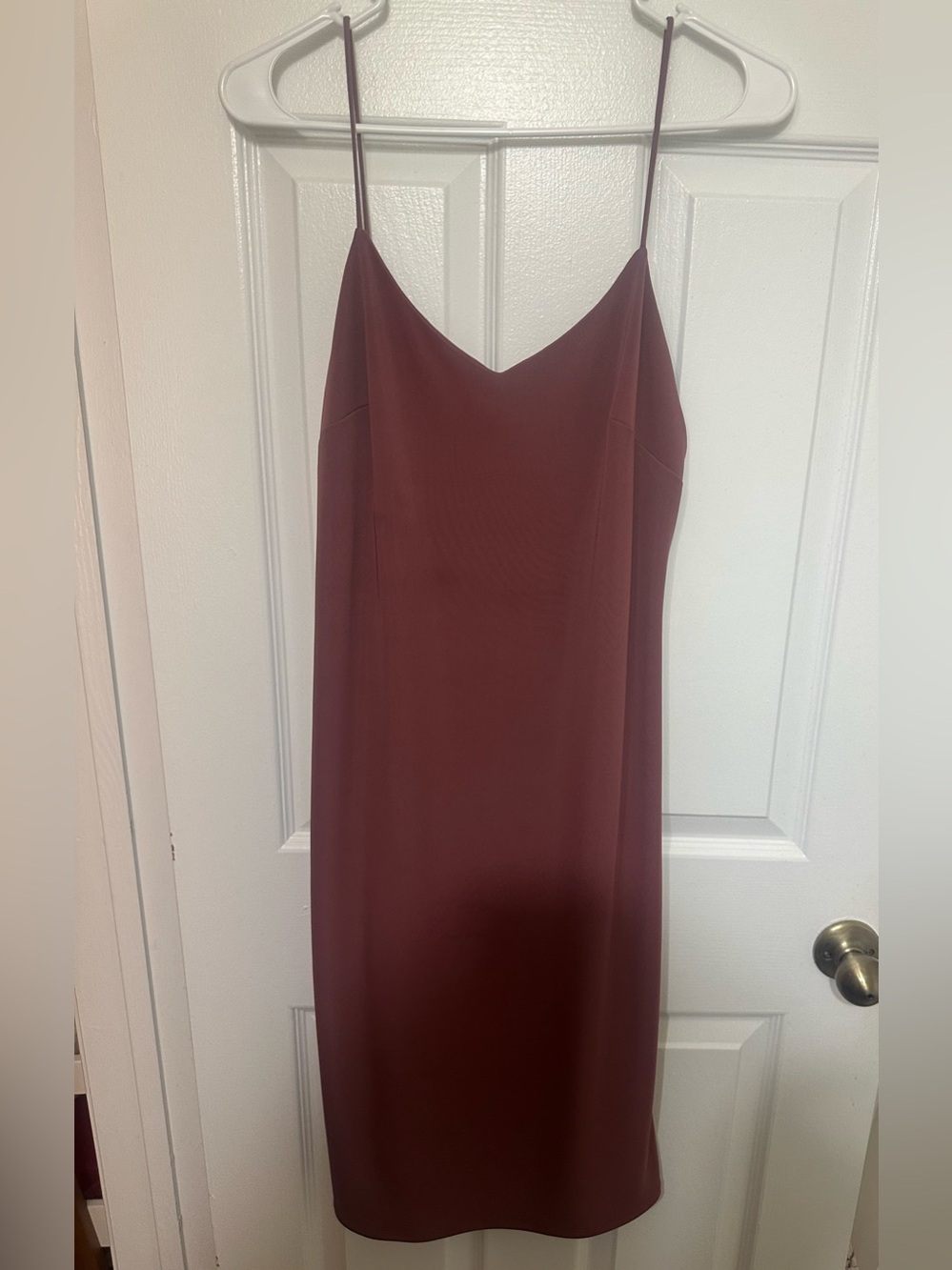 Express Wine Red Satin Slip Midi Dress with Spaghetti Straps